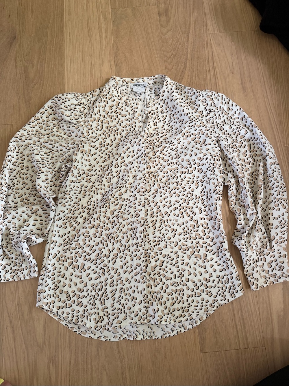 Express Cream Leopard Print Button-Up Blouse